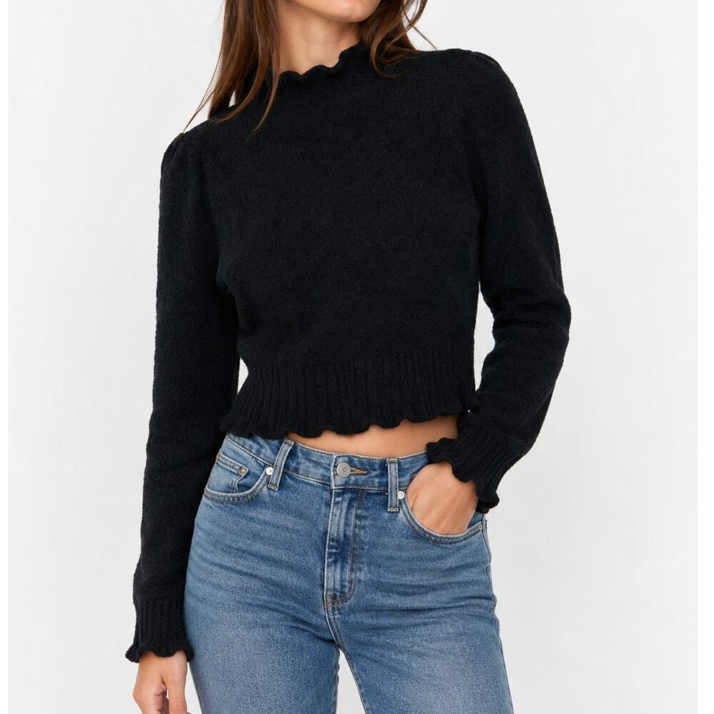 525 America Black Cropped Mock Neck Soft Knit Sweater REVOLVE